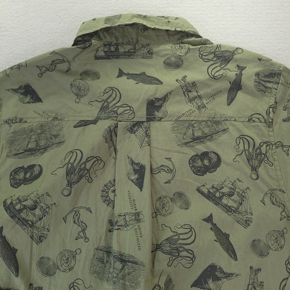 Kavu Shirt Men Small Olive Green Nautical Hootenanny All Over Print Kraken Diver - Picture 12 of 13